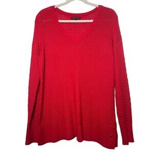 American Eagle Knit Sweater Womens Small Oversized Red Long Sleeve V-Neck Top